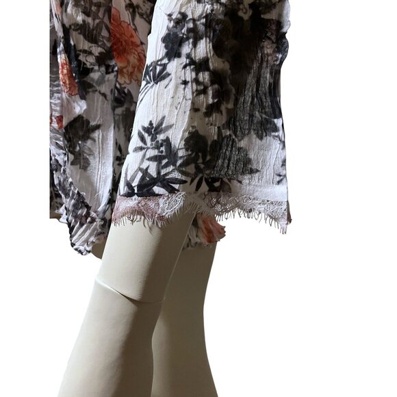 Y2K Cache Wrap Top M Crepe Lace Distressed Sheer Crinkle Fairy Grunge Whimsygoth - Picture 4 of 7